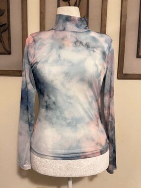 Anthropologie NWT Pastel Tie-Dye Mock Neck Long Sleeve Top - Blue & Pink